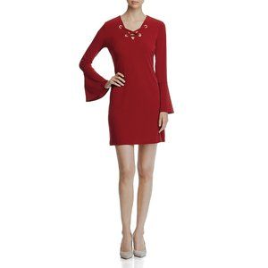 NWT Womens Size Medium MICHAEL Michael Kors Maroon Grommet Laced-Neck Mini Dress